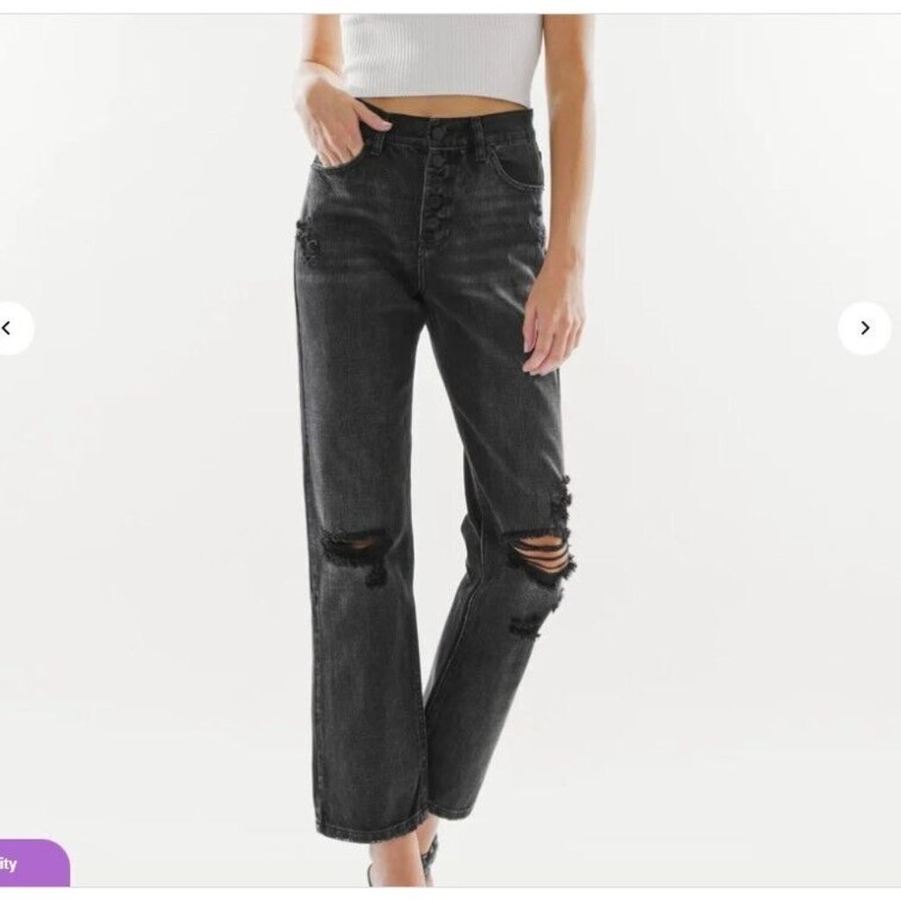 KanCan Black Distressed Straight Leg Jeans